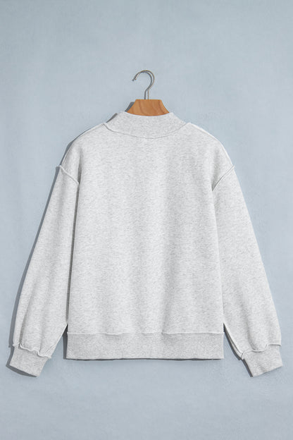 Gray WWJD Mixed Pattern Embroidered Patch Mock Neck Sweatshirt