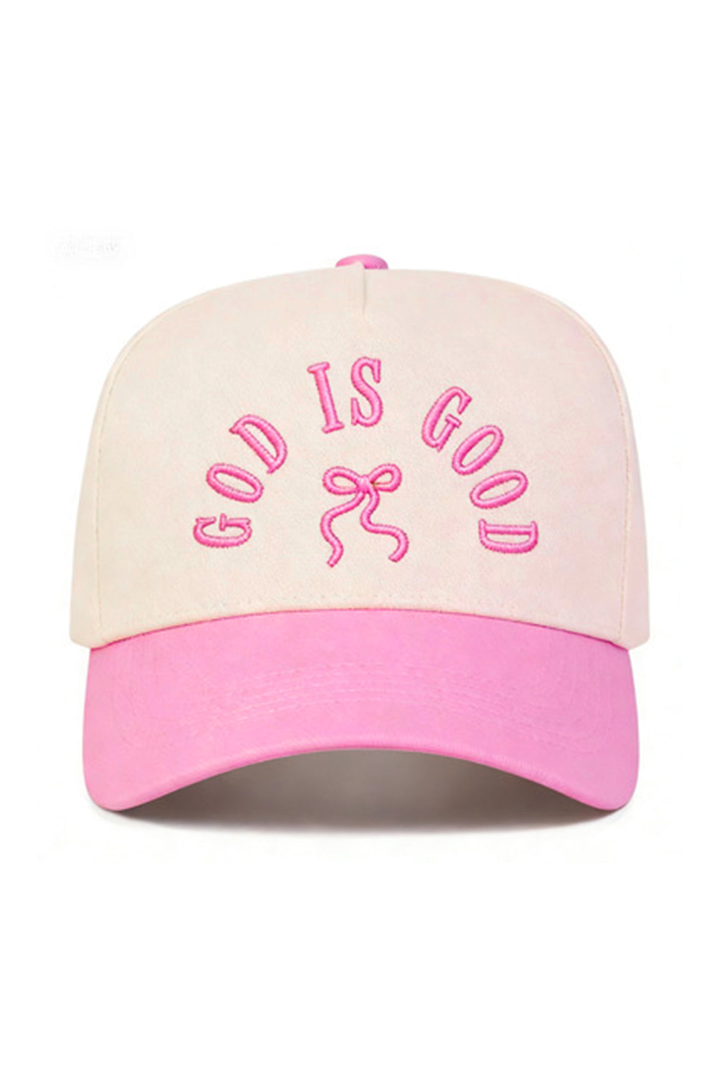 Pink GOD IS GOOD Embroidered Bow Color Block Baseball Cap