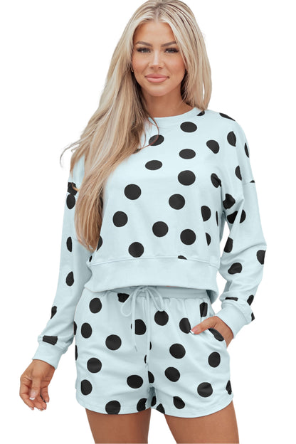 Polka Dot Print Pullover and Shorts Set