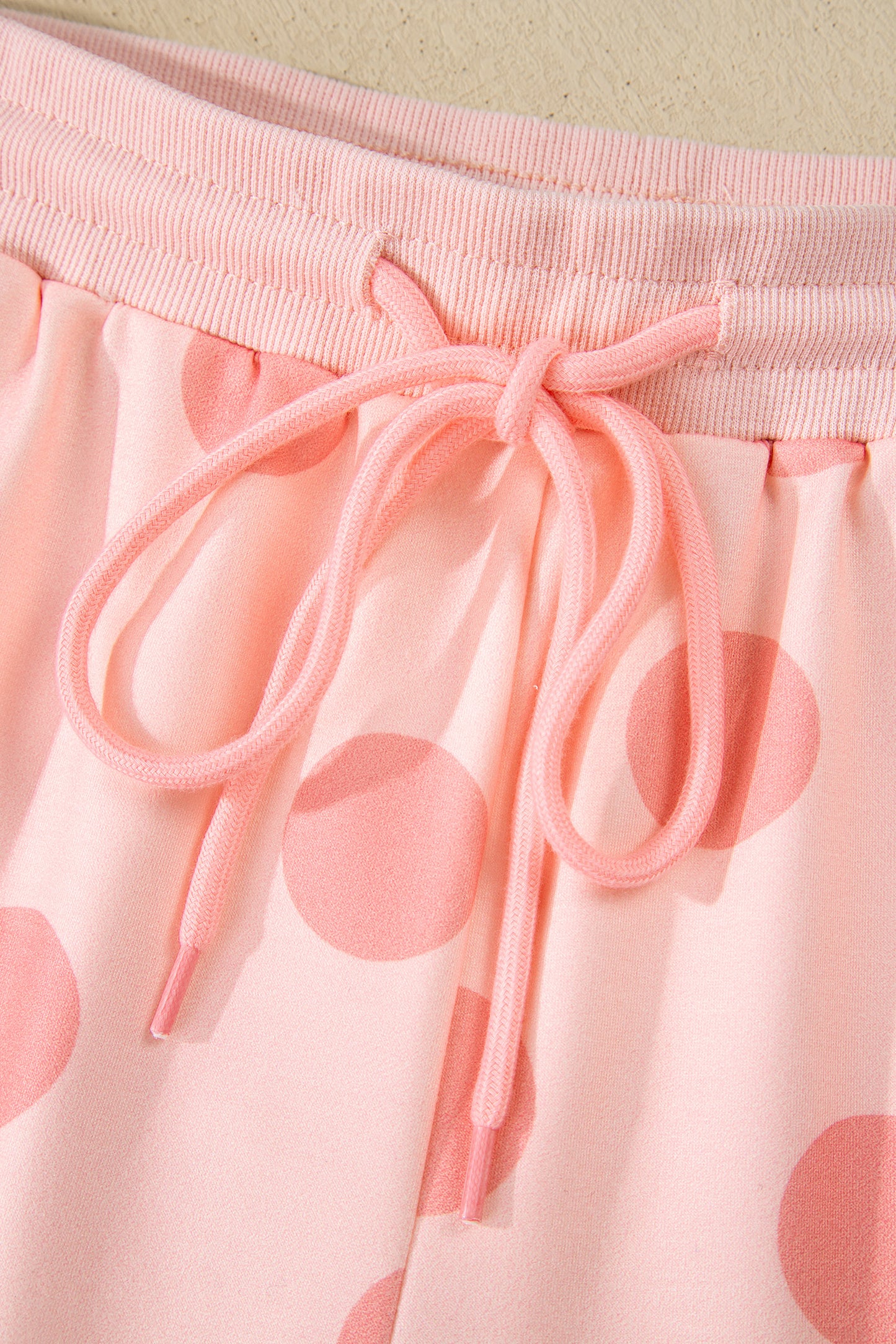 Pink Polka Dot Print Pullover and Shorts Set