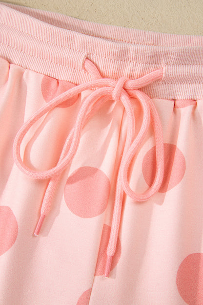 Pink Polka Dot Print Pullover and Shorts Set