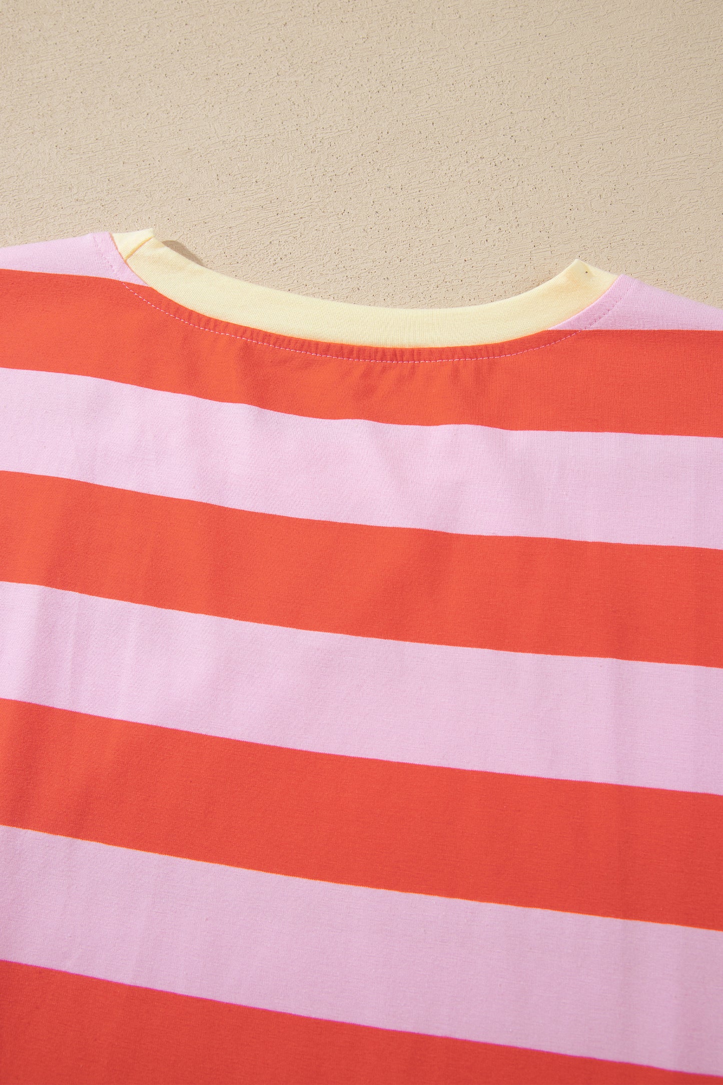 Rose Stripe Cuffed Short Sleeve Pocketed Casual T Shirt Long Dress